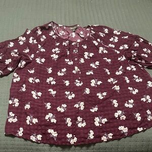 Style & Co. Maroon Floral Print Blouse